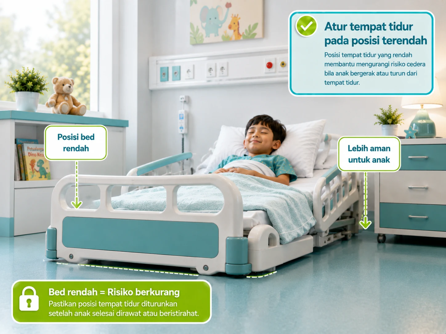 Ilustrasi tempat tidur anak pada posisi rendah