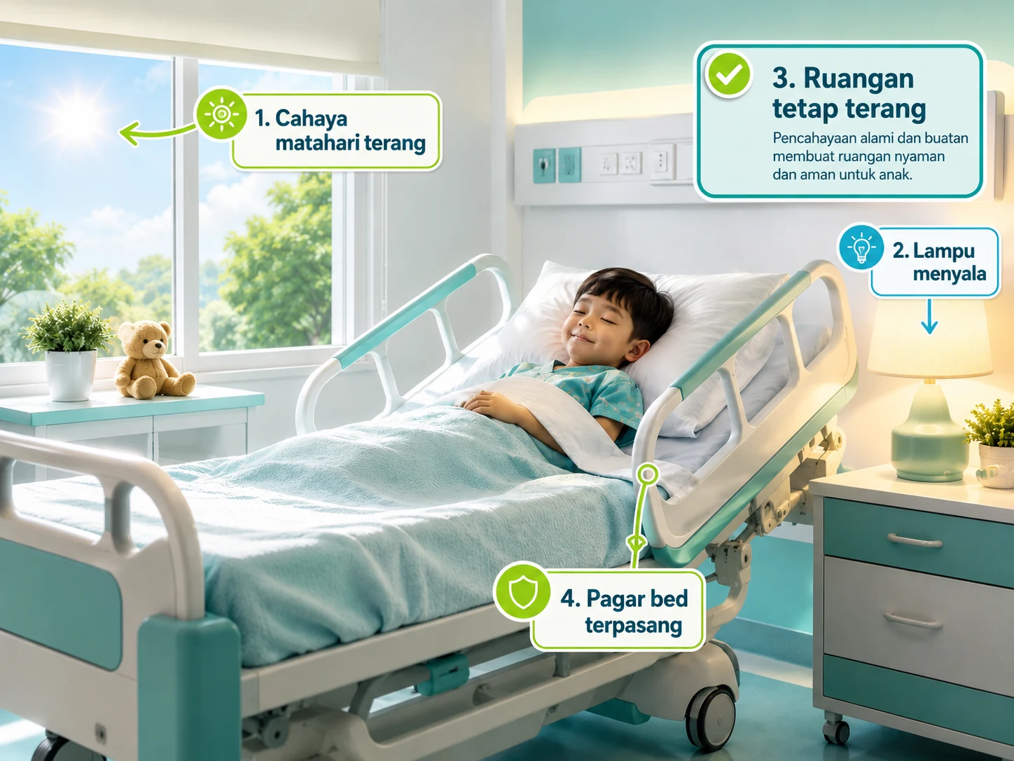 Ilustrasi ruang perawatan anak yang terang dan aman